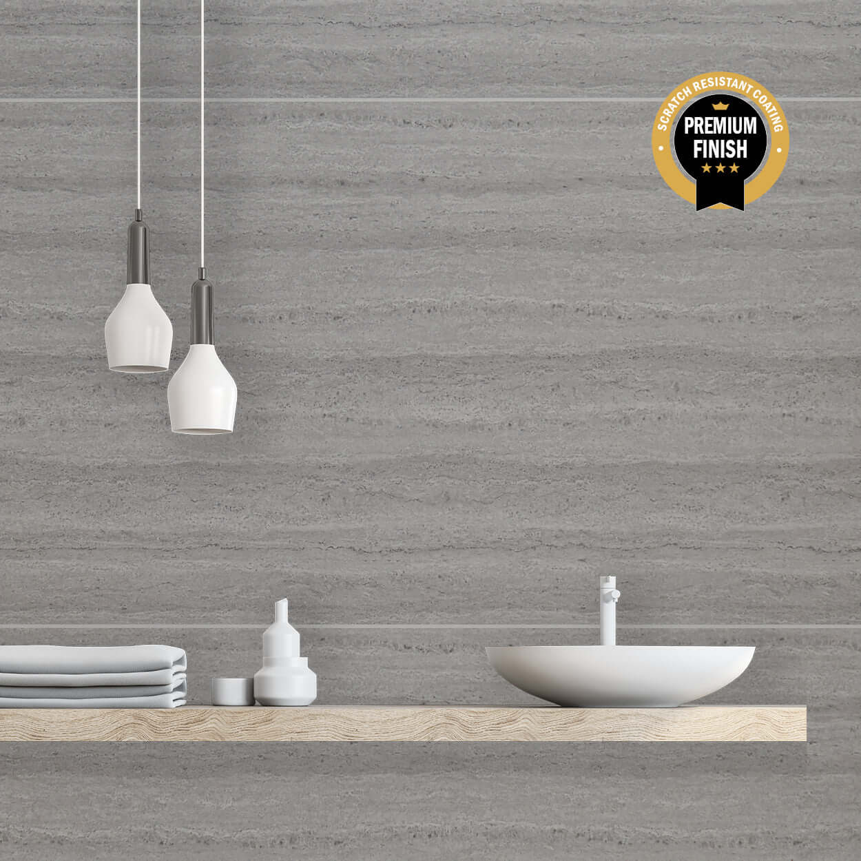 10mm Grey Travertine Large Tile Ultra Matt Shower Panel