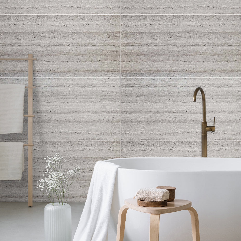10mm Grey Travertine Large Tile Ultra Matt Shower Panel 1Mx2.4M bathroom