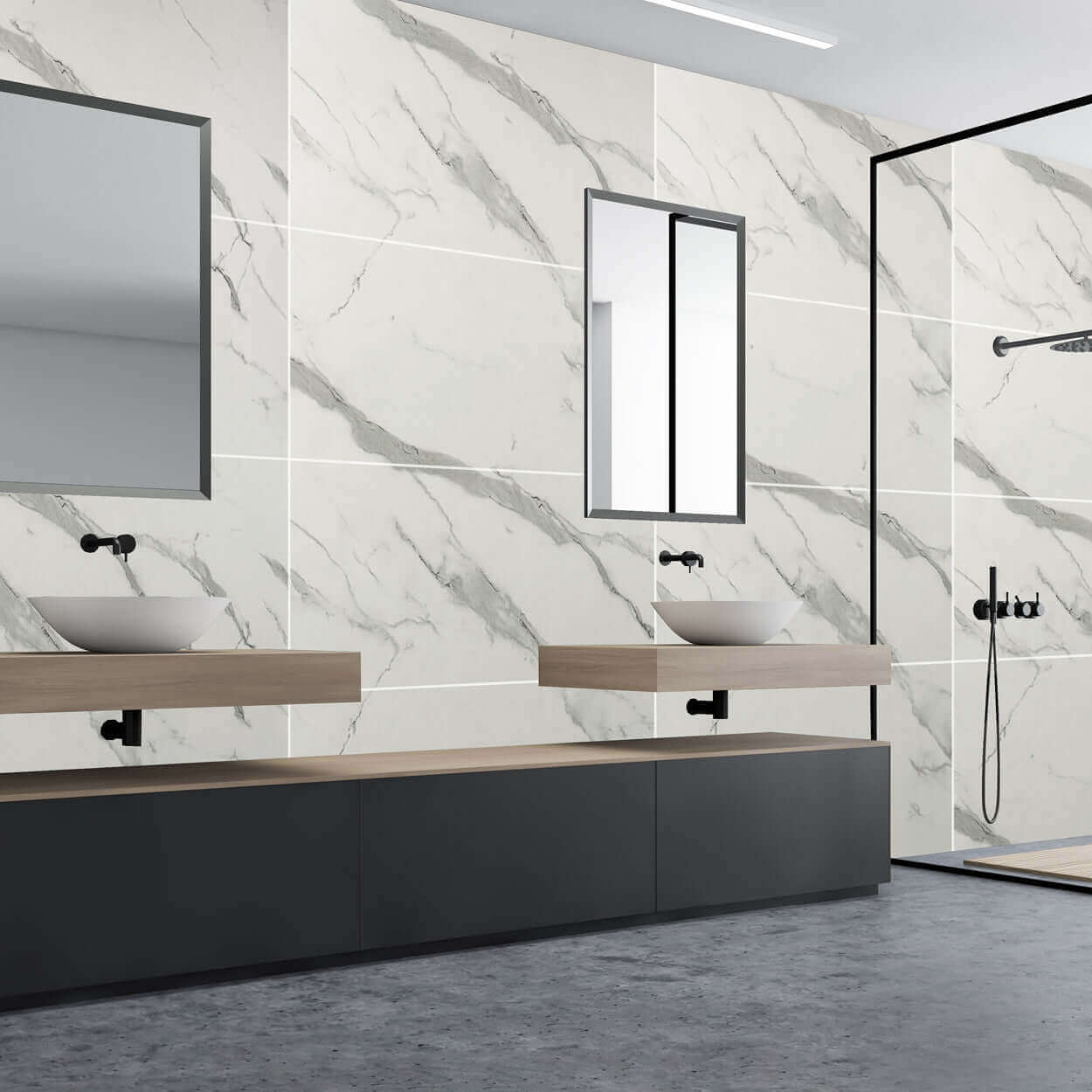 1M x 2.4M 10mm Large Tile Carrara Marble Matt Shower Panel