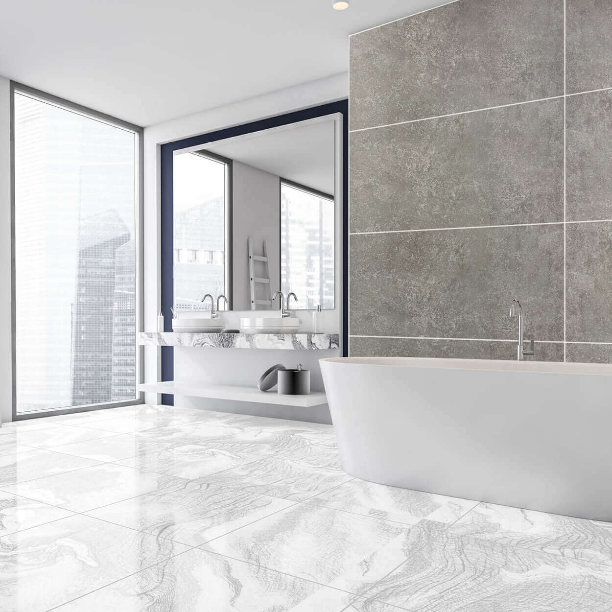 1M x 2.4M 10mm Large Tile Light Concrete Matt Shower Panel