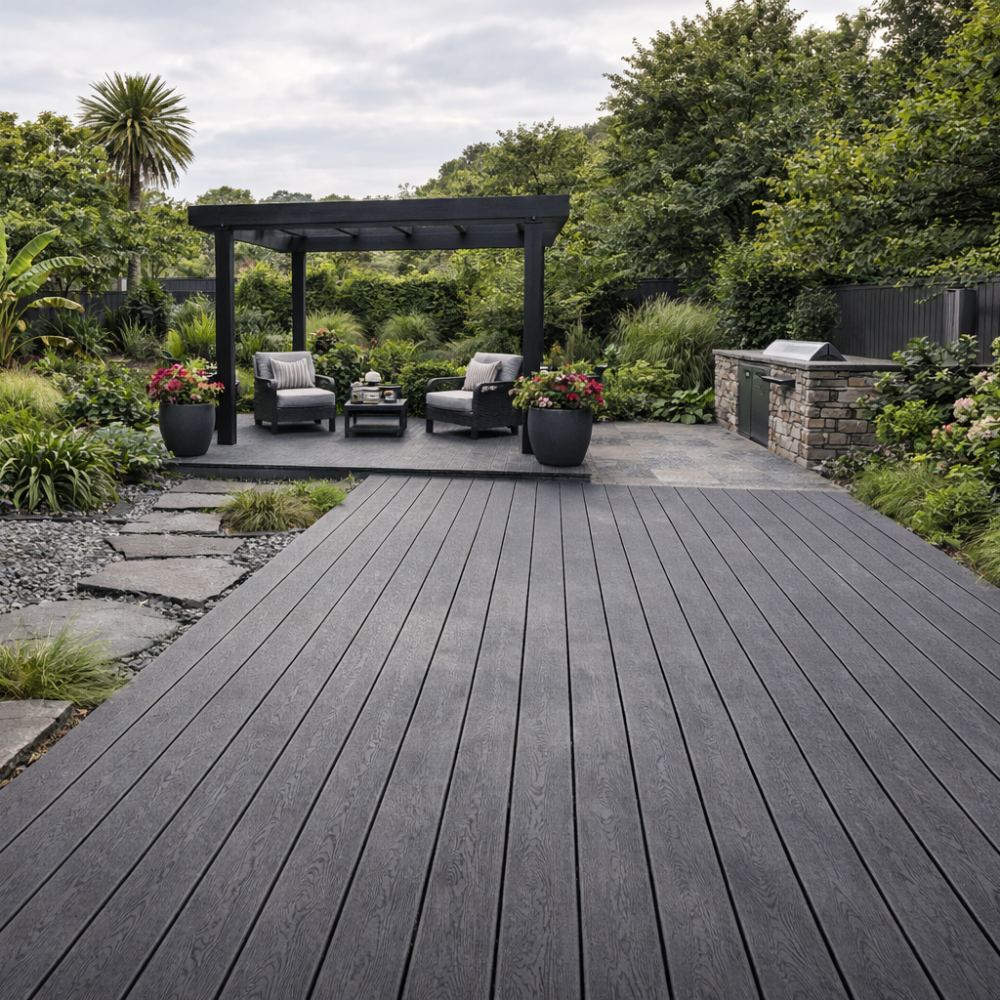 3.6M outdoor composite deck board in grey finish