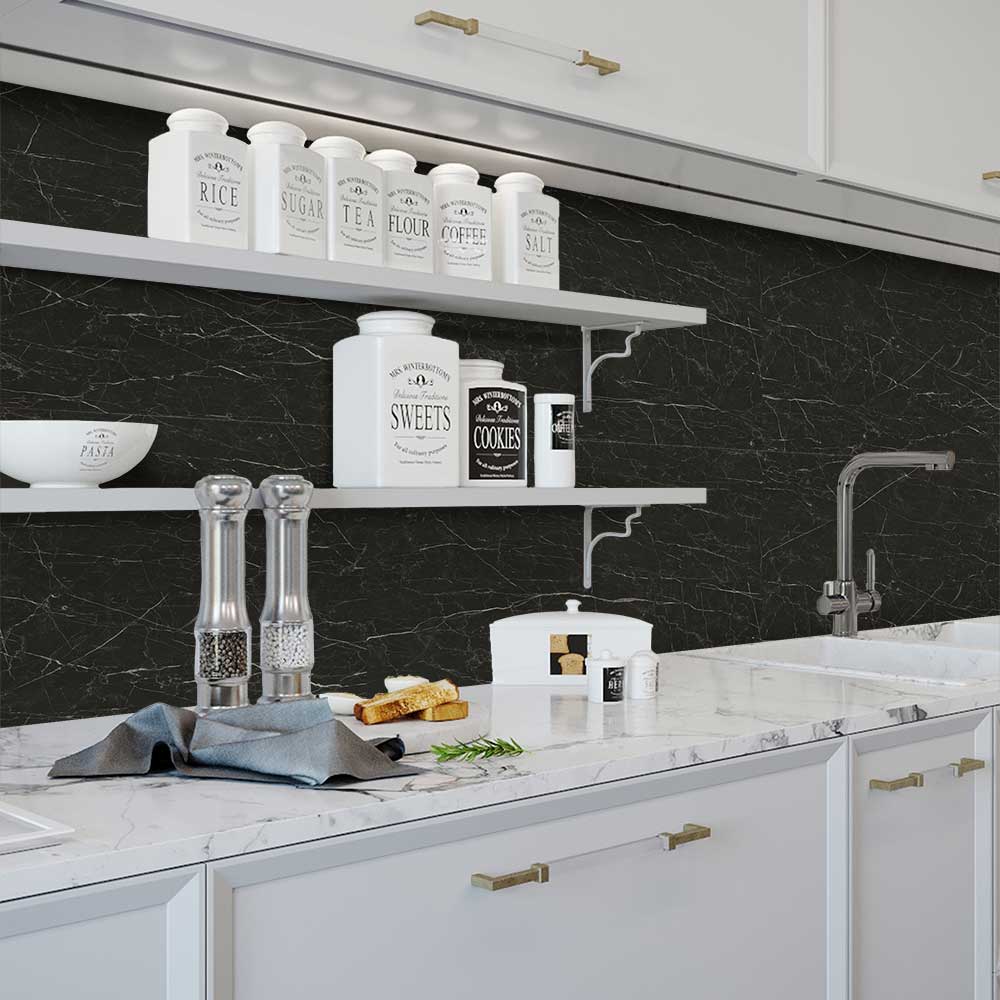 4mm SPC Solid Core Black Marble Gloss Wall Panel - 8 x 300 x 600mm (Coverage = 1.44m²)