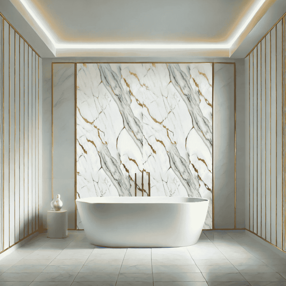 10 mm Gloss Gilded Grey Marble Shower Panel