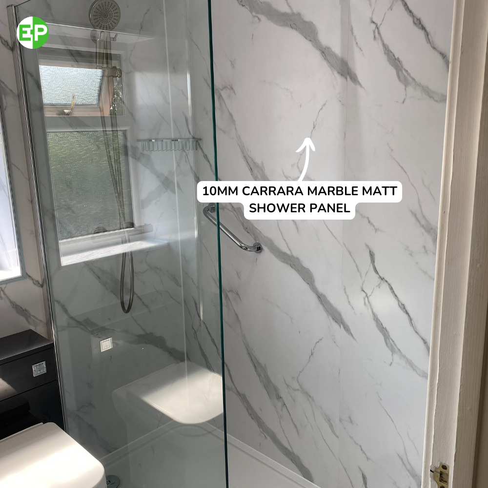 10mm Carrara Marble Matt Shower Panel 1M x 2.4M