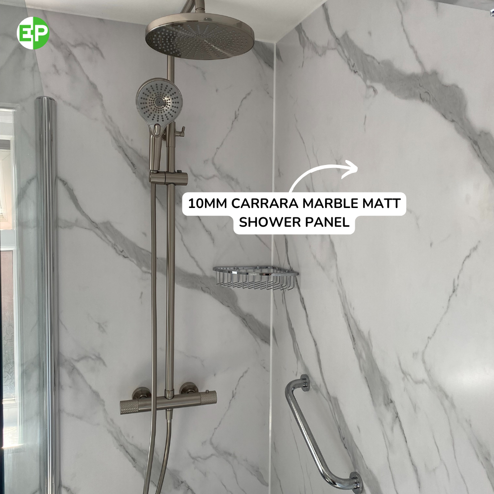 10mm Carrara Marble Matt Shower Panel 1M x 2.4M