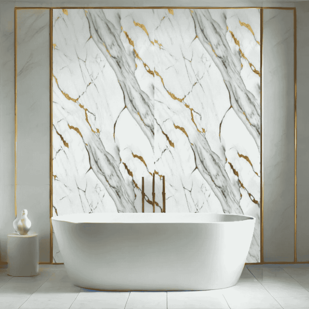 10 mm Gilded Grey Marble Shower Panel in Gloss