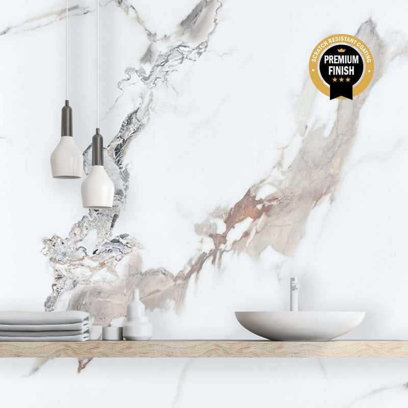 10mm Calacatta Marble Ultra Matt Shower Panel 1M x 2.4M | Easy Panels
