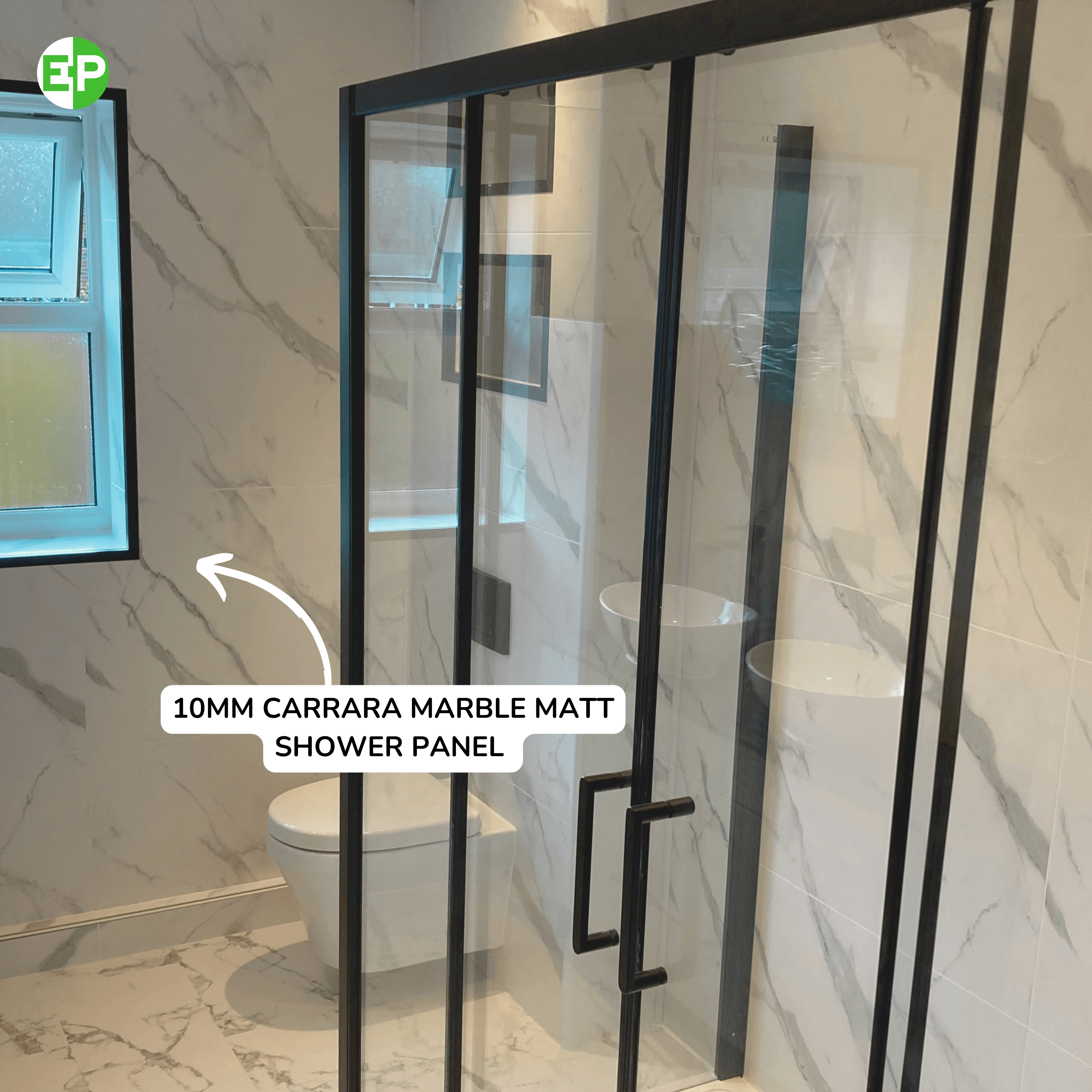 10mm Carrara Marble Matt Finish Shower Panel – 1M x 2.4M Size