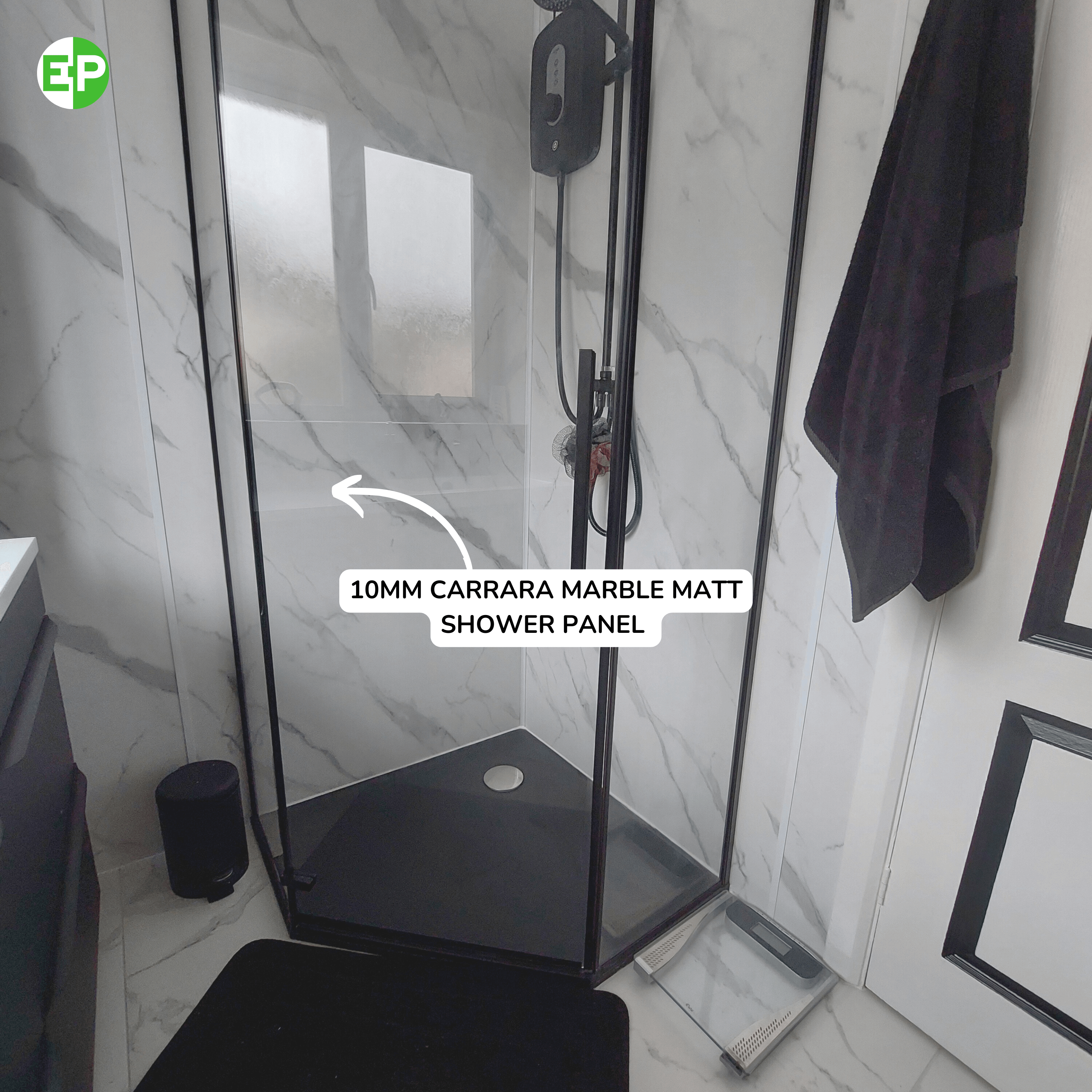 10mm Carrara Marble Matt Shower Panel – 1M x 2.4M Dimensions