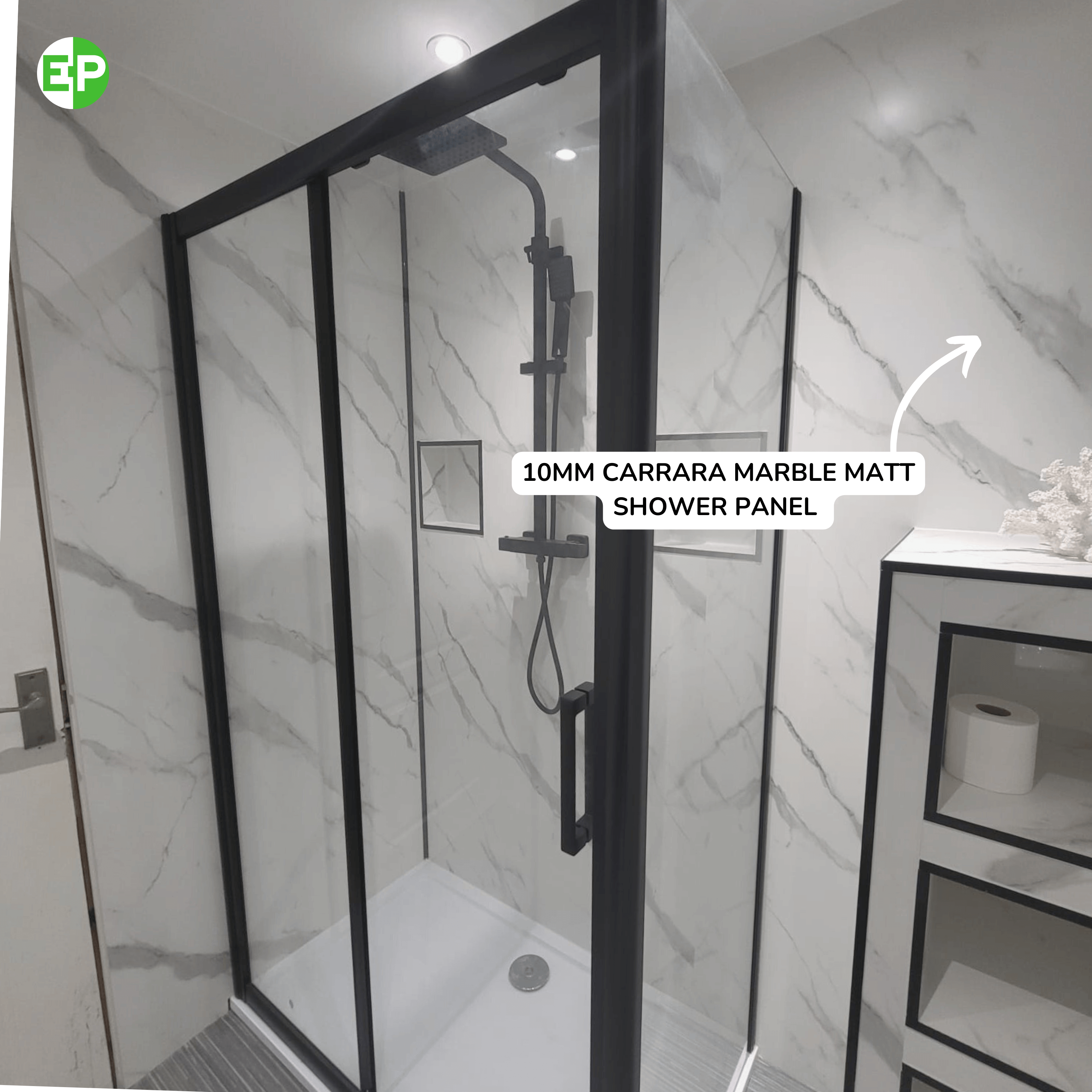 10mm Carrara Marble Satin Shower Panel – 1M x 2.4M