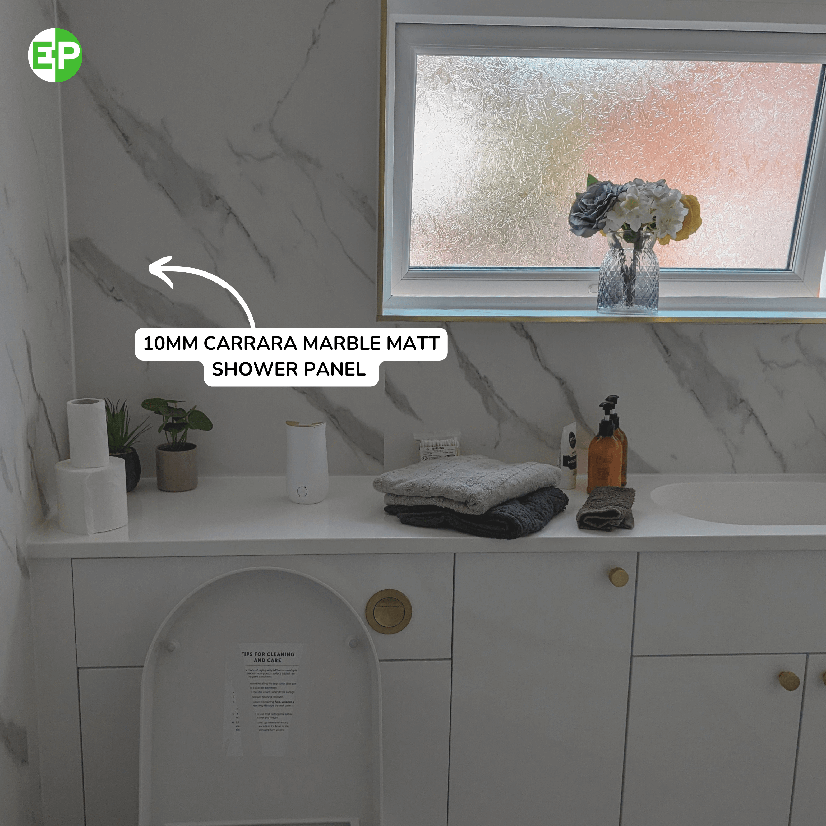 10mm Carrara Marble Soft-Matt Shower Panel – 1M x 2.4M