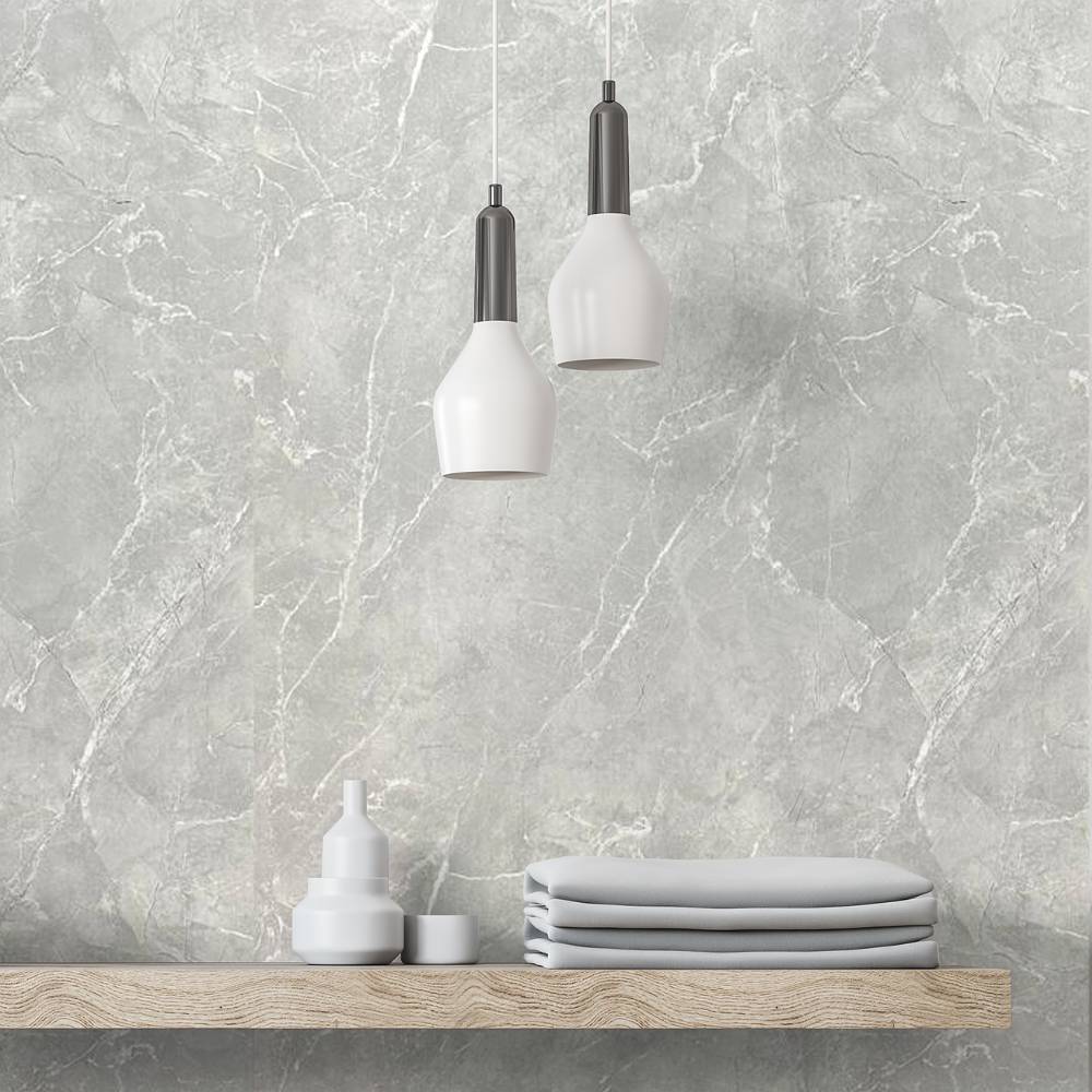 Dark grey slate effect shower wall panel with 3D texture and matte finish