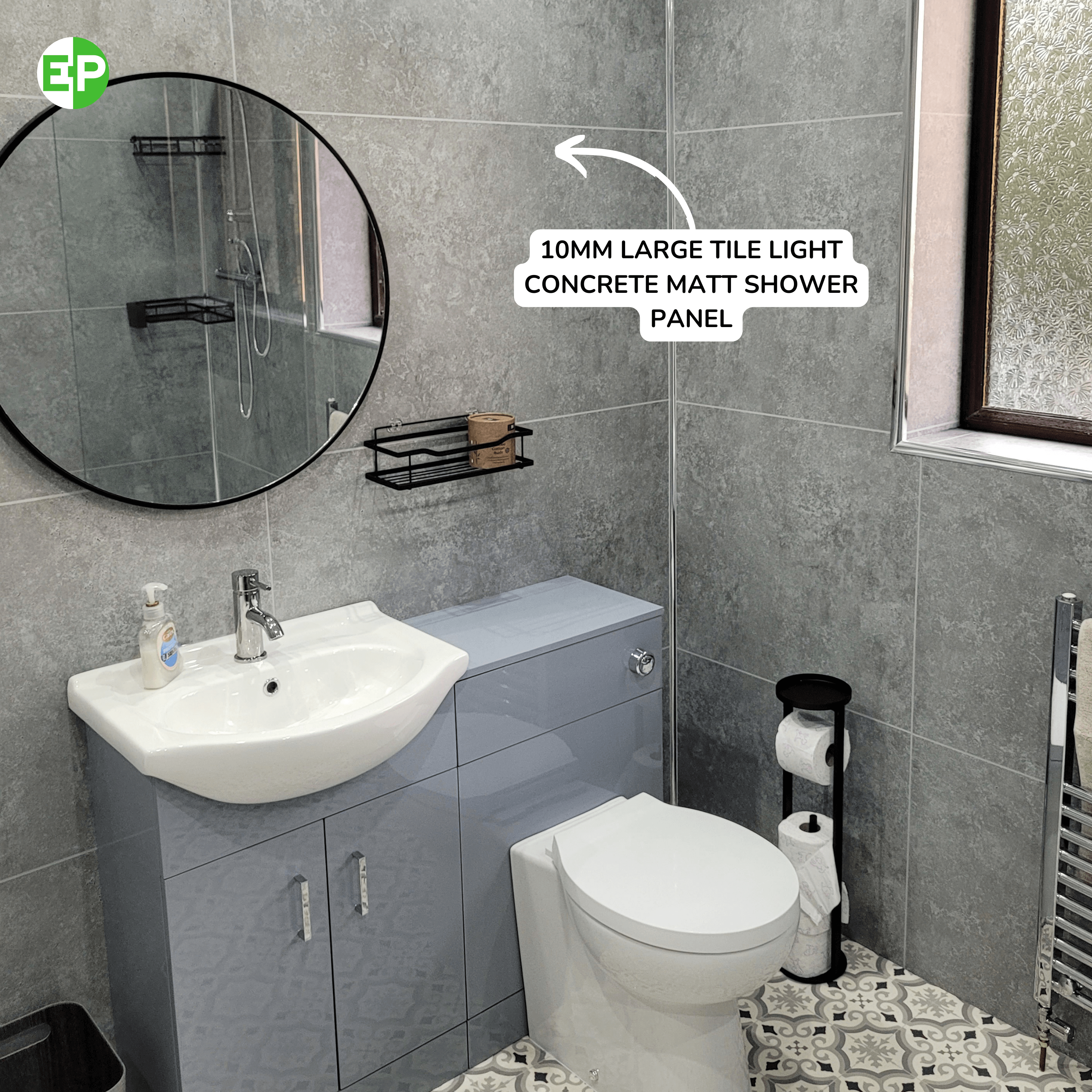 10mm Light Concrete Large Tile Matt Shower Panel – 1M x 2.4M Size
