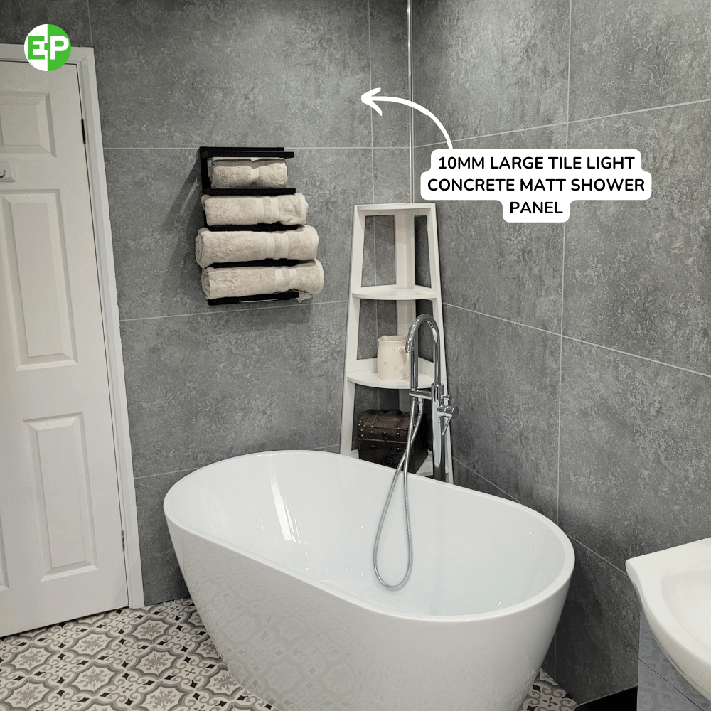 10mm Light Concrete Matt Large Tile Shower Panel – 1M x 2.4M Dimensions