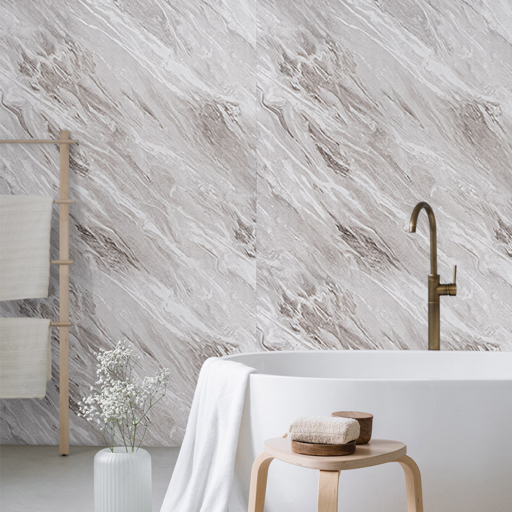 10mm Light Grey Marble Gloss Shower Panel bathroom