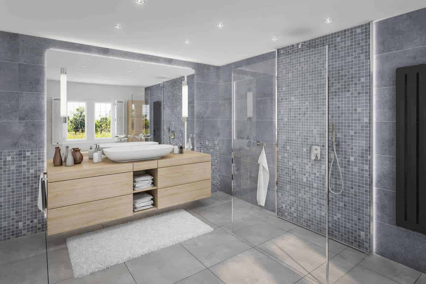 10mm Roman Blue Mosaic Shower Panel – 1M x 2.4M Design