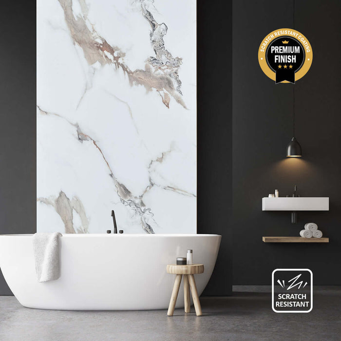 10mm Calacatta Marble Ultra Matt Shower Panel 1M x 2.4M | Easy Panels