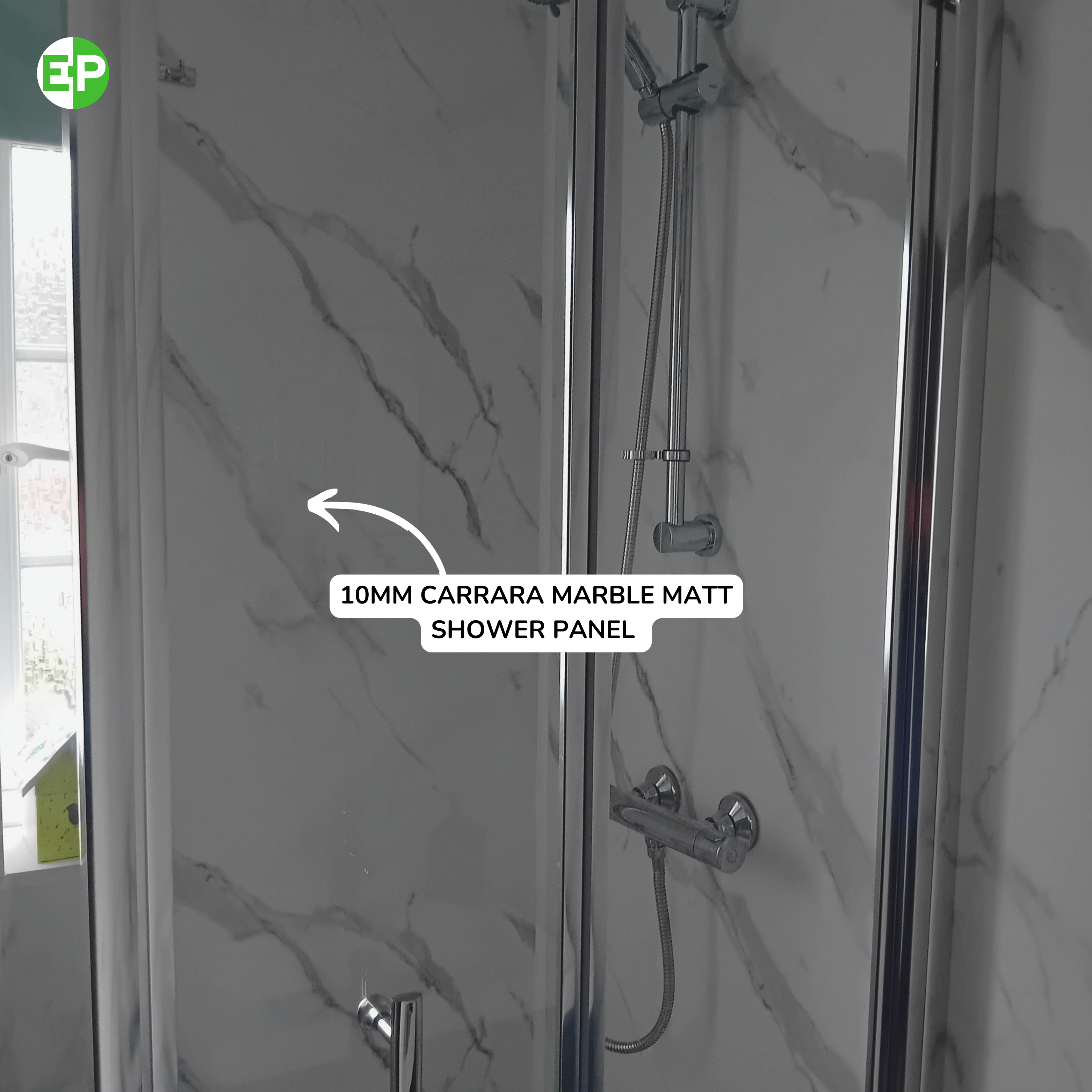 1M x 2.4M 10mm Carrara Marble Matt Shower Panel