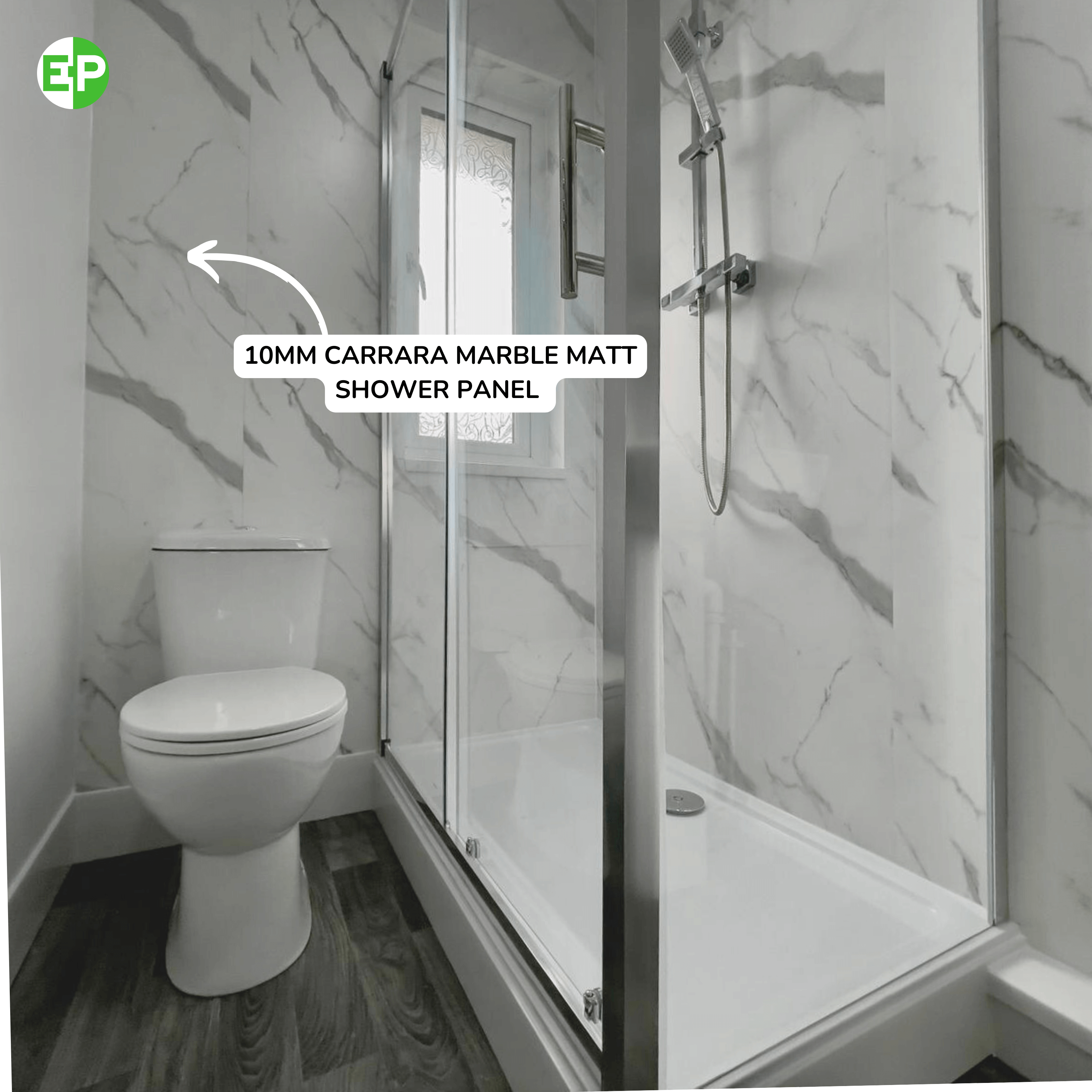 1M x 2.4M 10mm Carrara Marble Matte Shower Panel