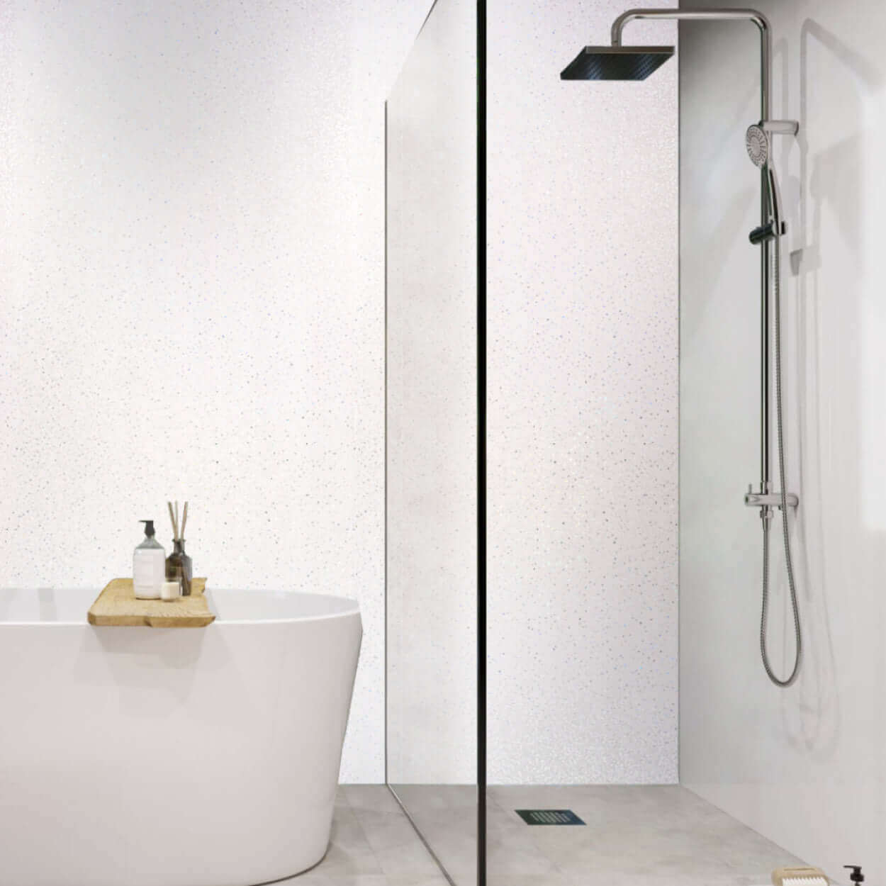 1M x 2.4M 10mm Platinum White Sparkle Shower Panel