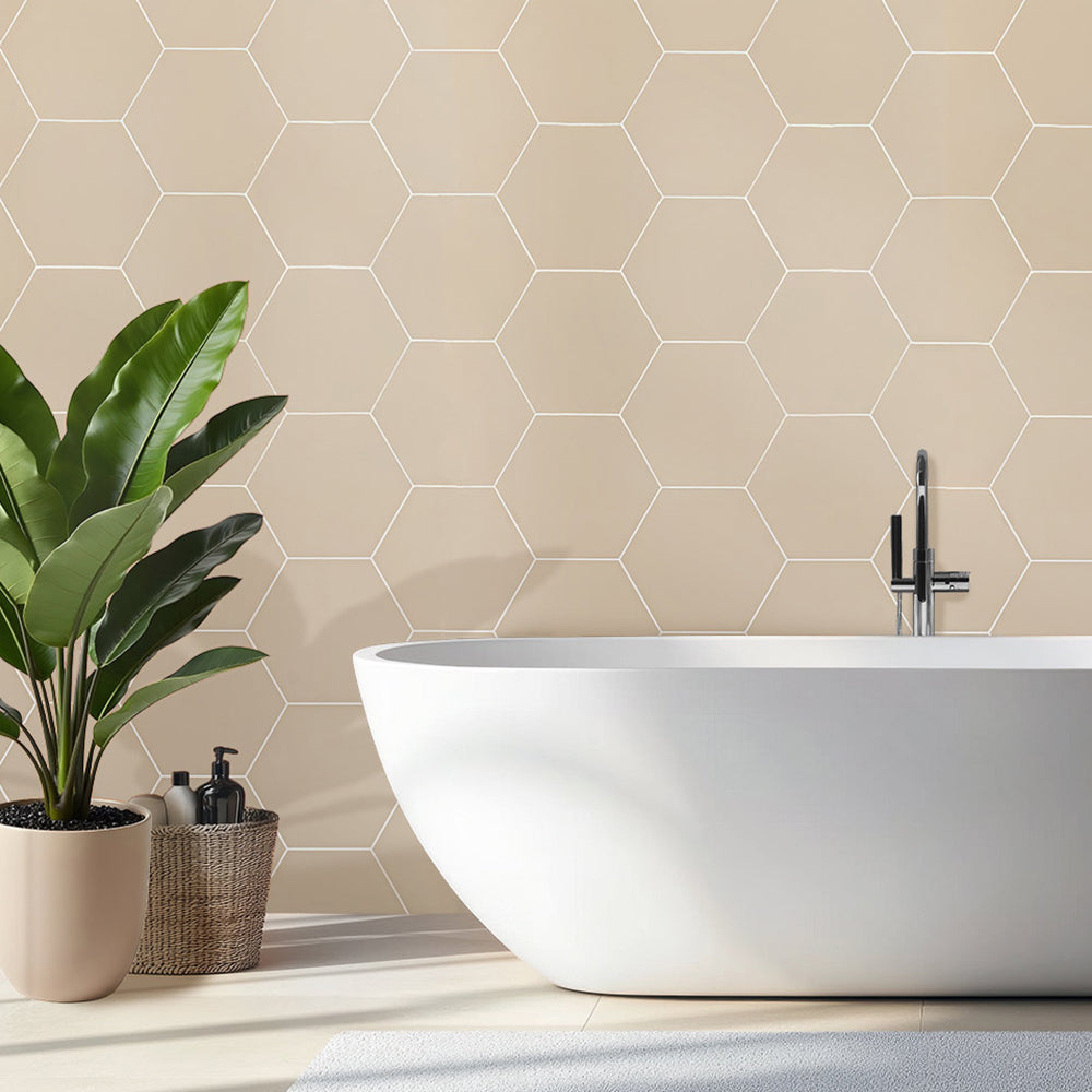 10mm Natural Beige Hexagonal Matt Shower Panel 1M x 2.4M