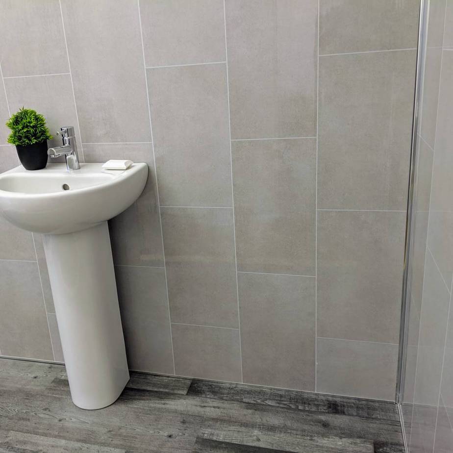 8mm Klasic Grey Tile Effect Bathroom Wall Panel 2.6M
